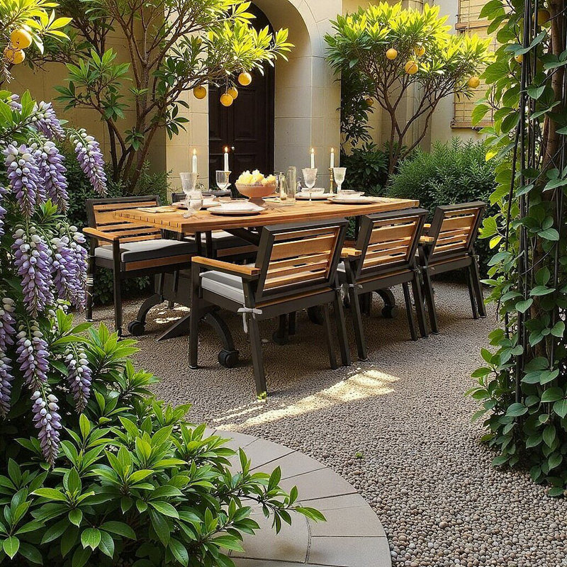 Ensemble de salle à manger 7 pièces Mobilier de patio intérieur en bois d'acacia, Gris
