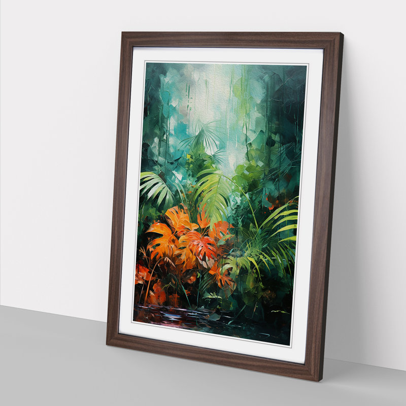 Rain Forest Action - Single Picture Frame Print on Wood, Walnut Framed, 34cm H x 25cm W x 2cm D