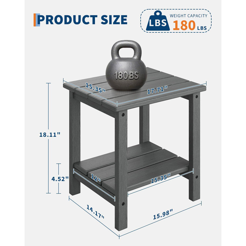 Adirondack Outdoor Side Table 18 x 15 inch, HDPE 2-Tier Patio Side Tables for Outside, All-Weather End Table for Patio Pool Deck Indoor Backyard