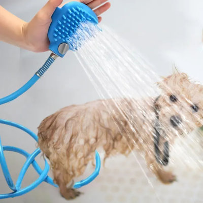 Pet Shower & Brush Combo Set, 2‑in‑1 Pet Bathing Tool With Sprayer And Brush, Wrist Strap Design For Dogs Cats Indoor Outdoor Washing