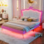Upholstered Bed Frame with LED Lights, Modern Upholstered Princess Bed-49347294