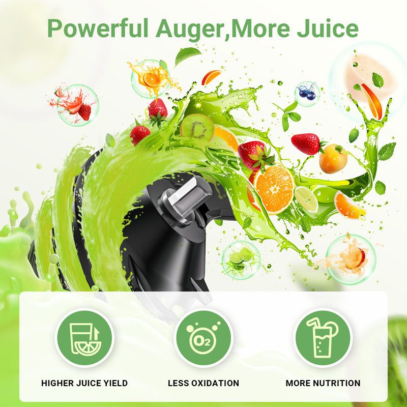 Cold Press Juicer – 4.35" Wide Chute, High-yield Masticating Juicer For Fruits & Vegetables, Easy To Clean, Bpa-free, Ideal For Home & Travel