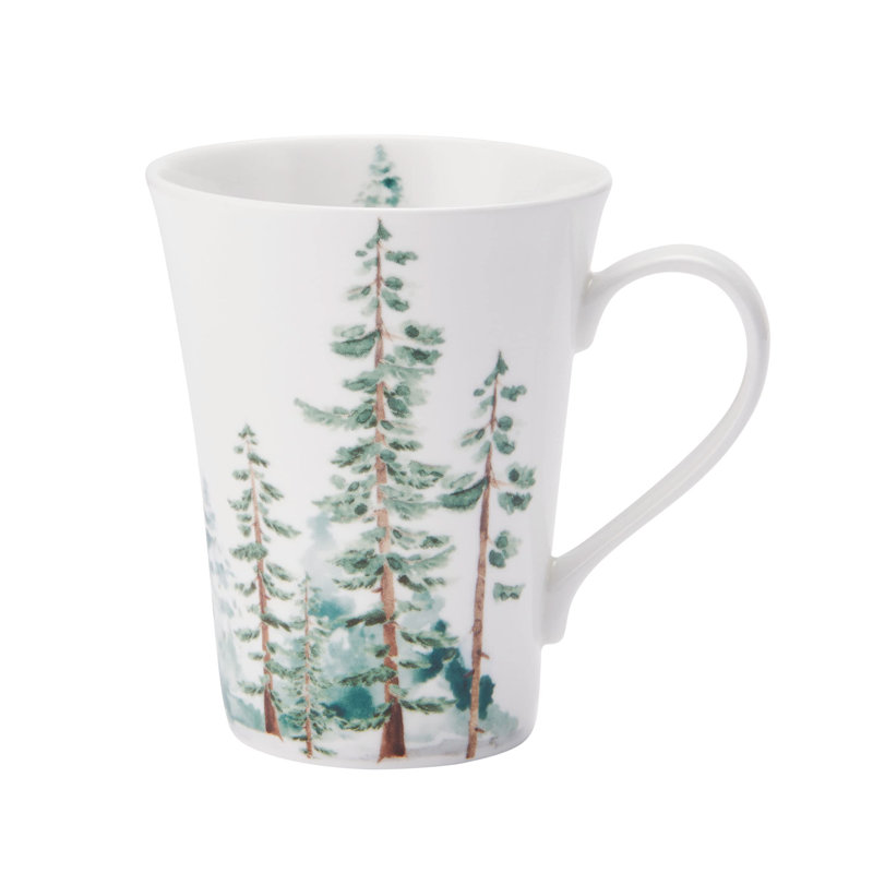 Watercolor Forest White Porcelain 16-Piece Dinnerware Set, Service for 4
