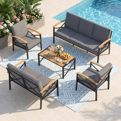 Ensemble de patio pour 7 personnes, ensemble de conversation pour l'extérieur avec coussins résistants aux intempéries, ensemble de mobilier de patio robuste en métal pour la cour, le bord de la piscine
