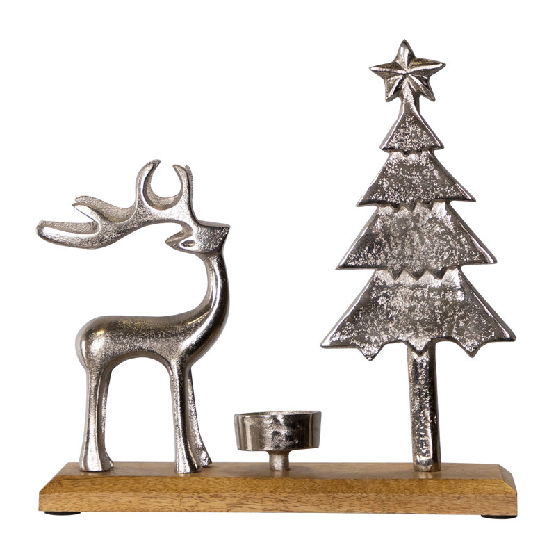 Reindeer And Tree Metal Christmas Tealight Holder - 10.5"