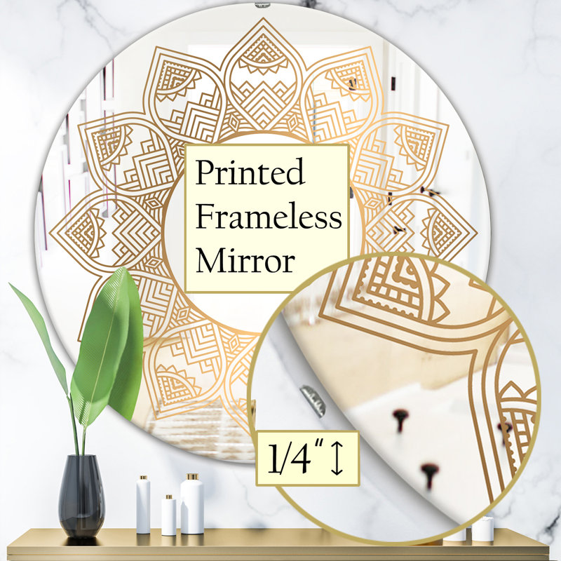 Luxury Mandala Glam Frameless Bathroom/Vanity Mirror, 23.6" H x 23.6" W