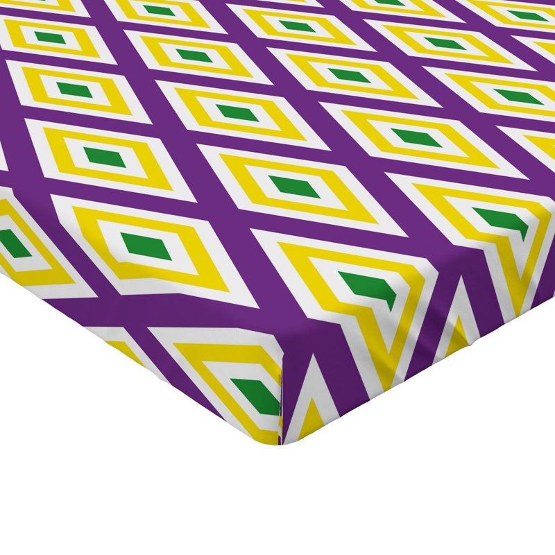 Drap-housse orange Ambesonne, Drap-housse pour lit simple TG, Mauve / jaune / géométrique vert