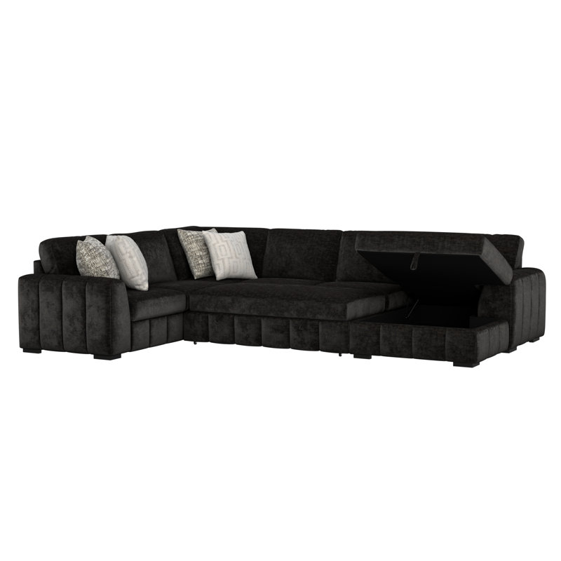 4-piece Sectional With Pop-up Sleeper, Black