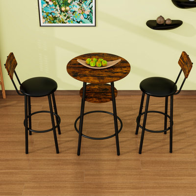 Ensemble de tabourets de bar 3 pièces avec table, tablette et 2 tabourets