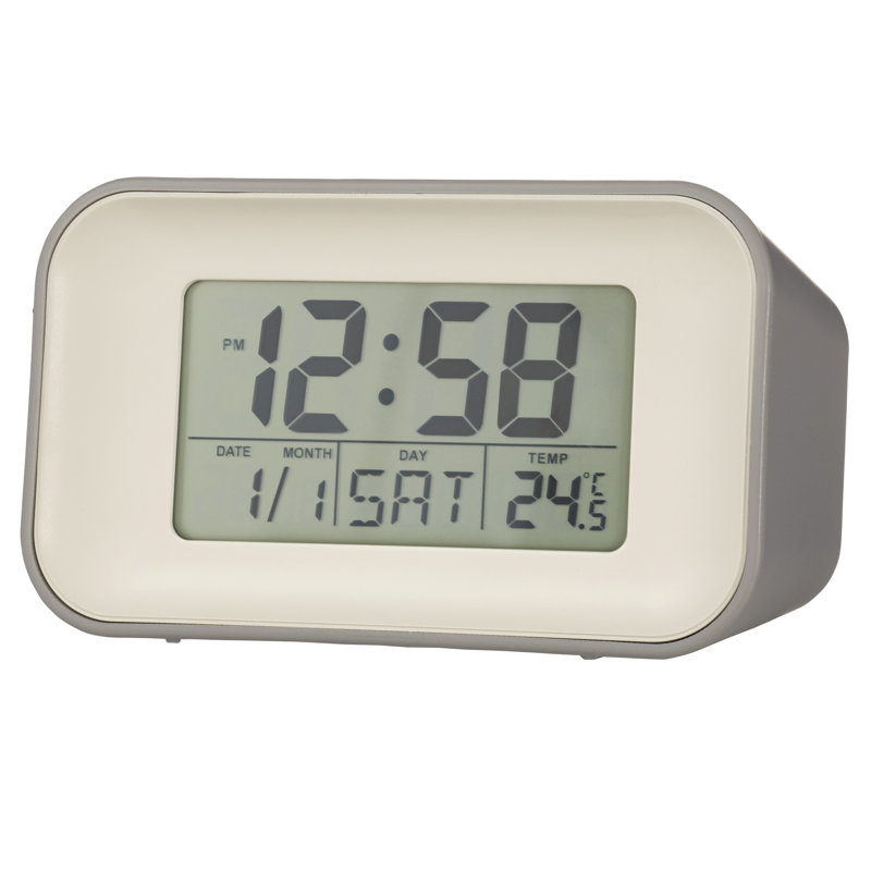 Acctim Alta Retro Digital Alarm Clock Crescendo Alarm Date & Temperature Display, Owl Grey