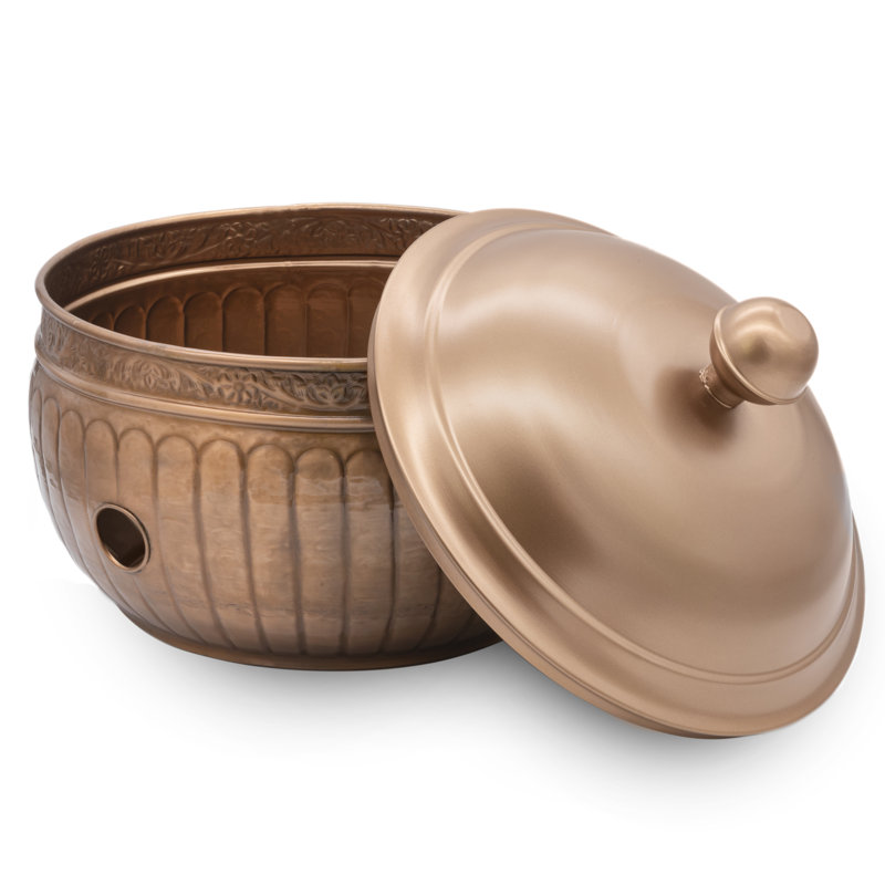 Copper Finish 19" Steel Garden Hose Pot with Lid