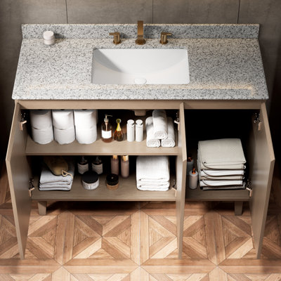 Luxury 48" Single-Sink Bathroom Vanity Freestanding Modern Bathroom Vanity with Natural Granite Countertop and Ceramic Basin