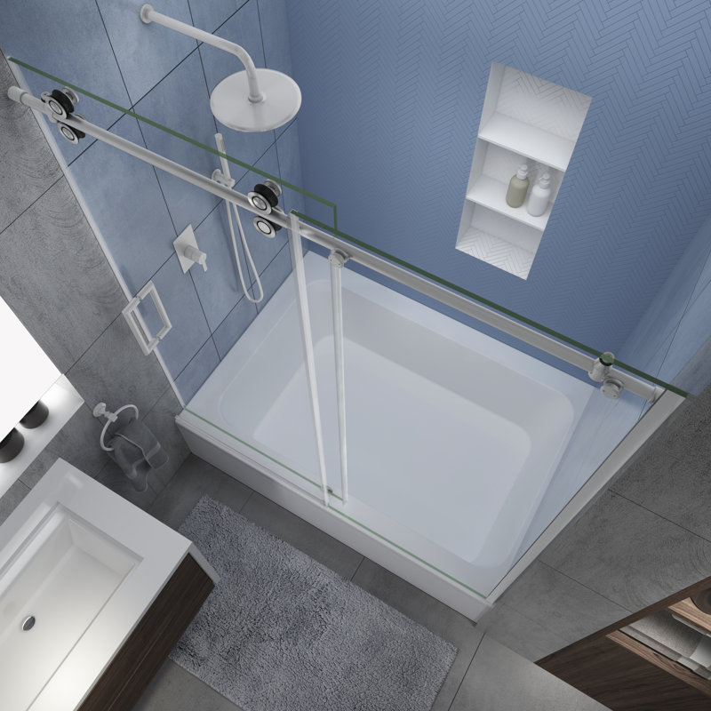 Porte de baignoire coulissante sans cadre l 56 "- H 60" x H 70 ", Nickel