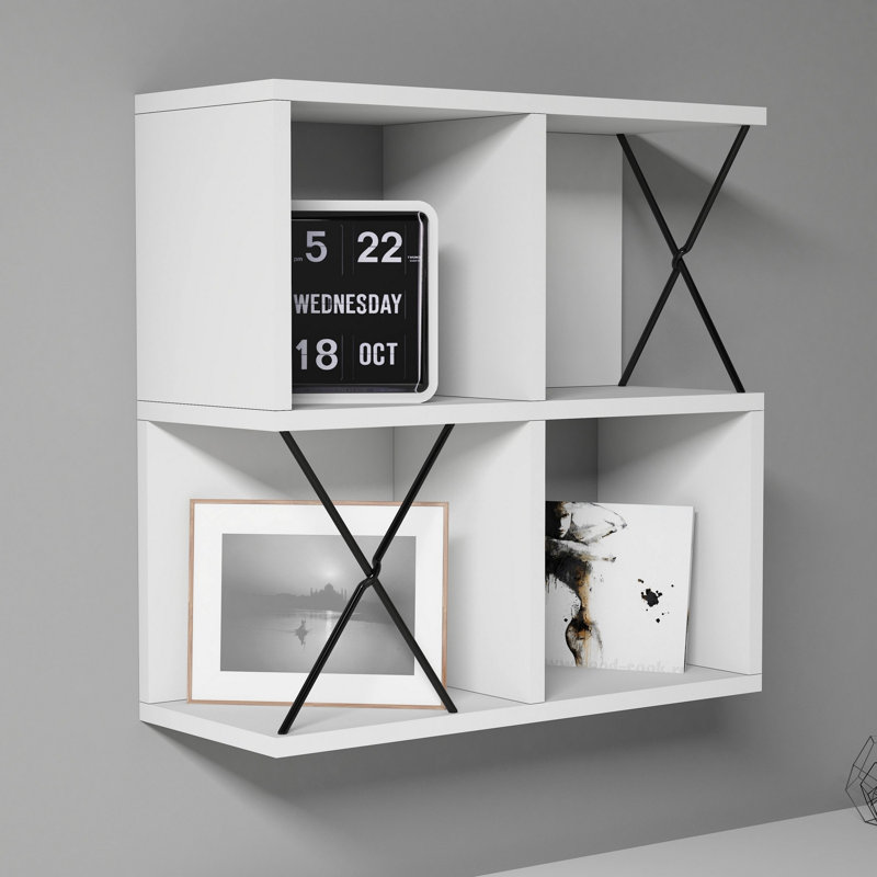 Chetna 4 Piece Square Cube Shelf, White/Black