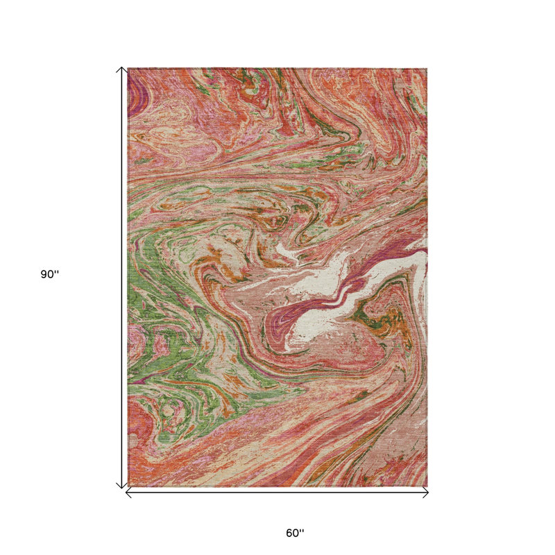 Tapis intérieur lavable abstrait 5 pi x 8 pi Coral