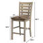 Table de salle à manger rustique en bois massif, forme carrée, finition brune, chaises rembourrées grisâtre, style rétro avec look et siège
