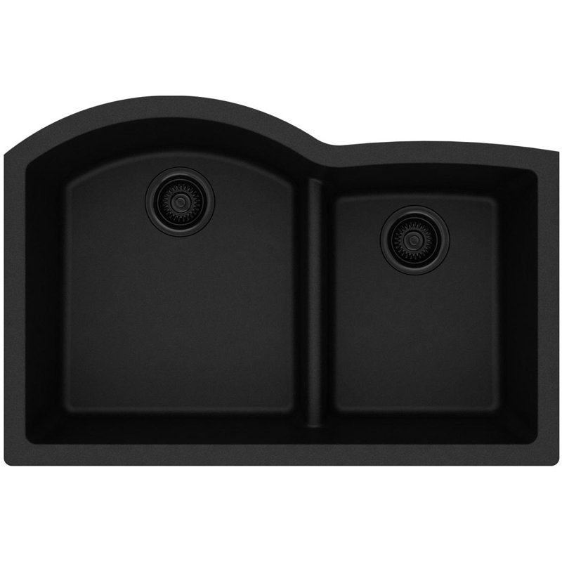 Évier de cuisine encastrable à double cuve 33 po x 22 po x 10 po Quartz Classic, Noir