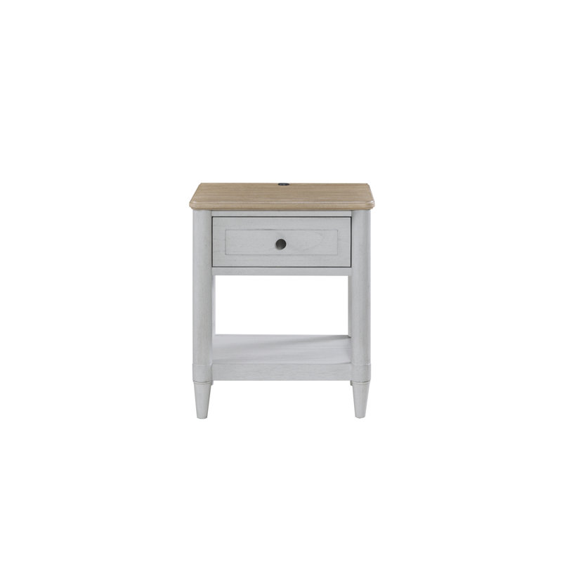 Petite table de chevet pour adolescent - ciment et sable (table de chevet seulement), Blanc