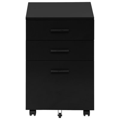 Black Laminate Rolling File Container, For Neat Office Organization Cabinet In Laminate, With Adequate Storage Drawers