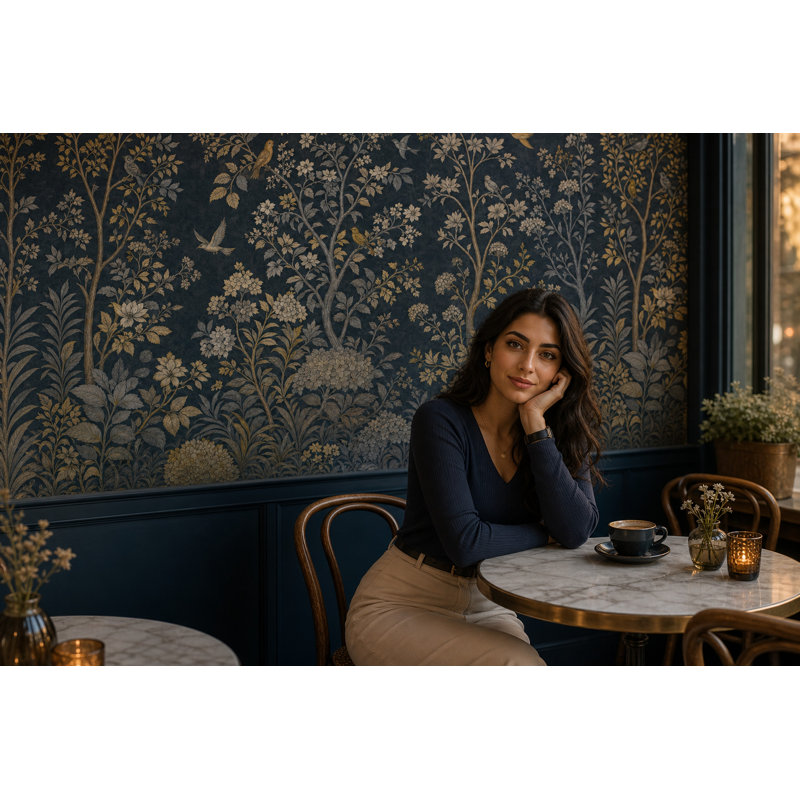Botanical Wallpaper Vintage Toile Wall Mural, 100"x96", Peel and Stick