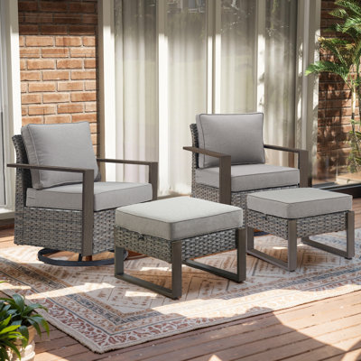 Drazen Outdoor Swivel Glider Chair Set With Ottomans - 360° Comfort, Weather-Resistant