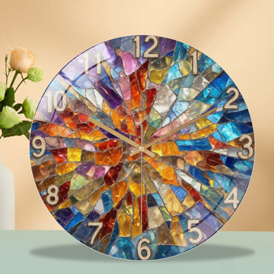 Colorful Mosaic Glass Wall Clock Home Decor Art - 12'' Modern Glass Wall Clock