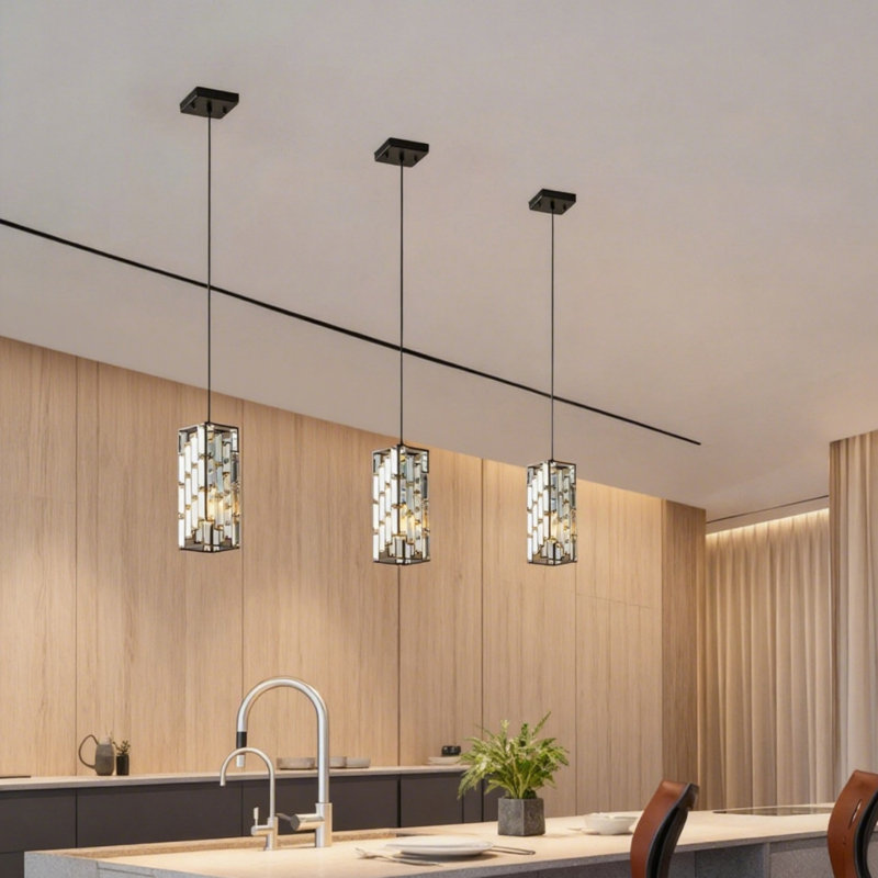 4 Inch Crystal Pendant Light 3 Pack Adjustable Hanging Ceiling Lamp, Gold