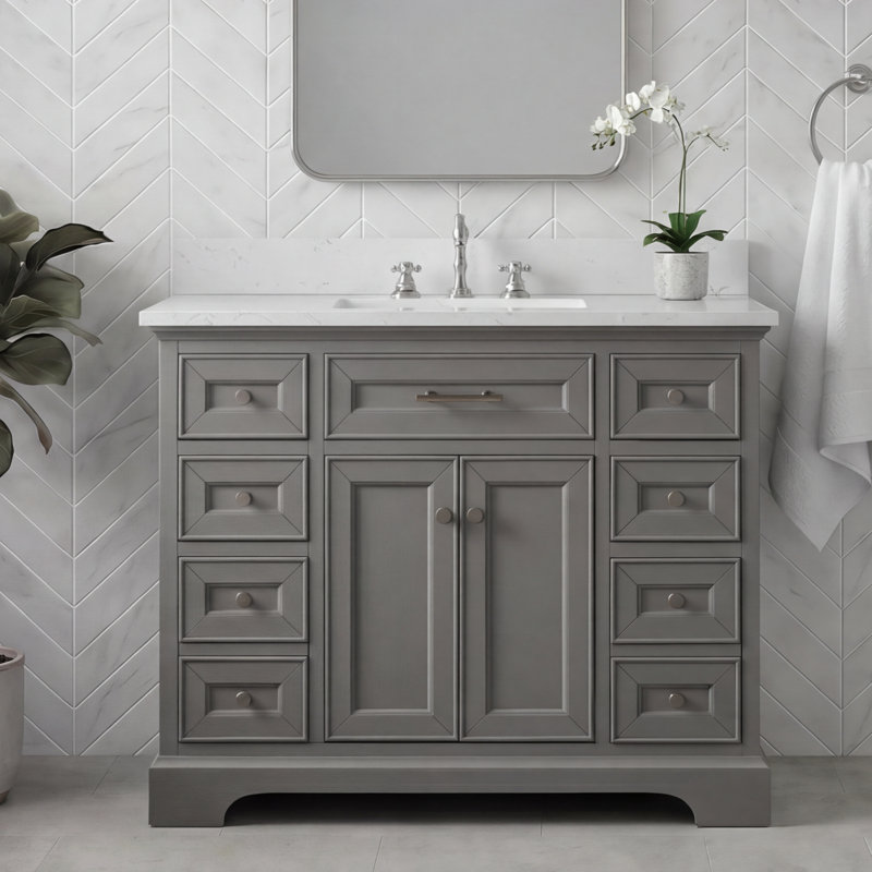 Thompson 42" W Single Bathroom Vanity, Gray/Brushed Nickel