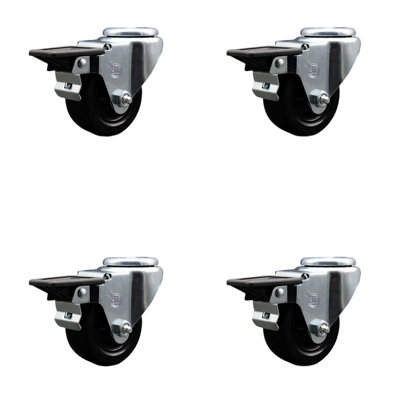 Hard Rubber Wheel Swivel Bolt Hole Caster Set with Posi Lock Brakes SCC