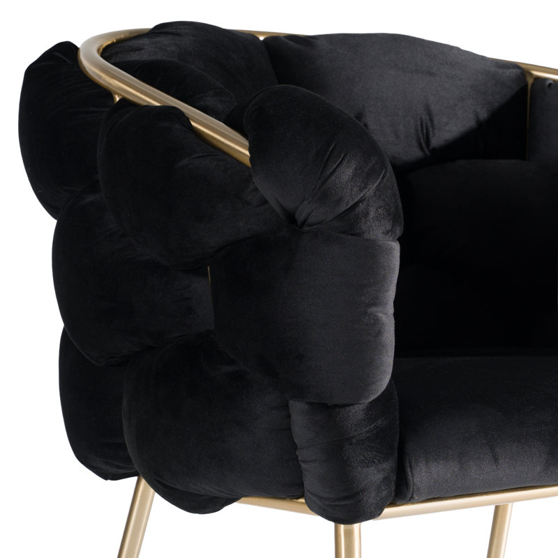 Fauteuil rembourré en velours Lawncrest, Noir, Laiton brossé