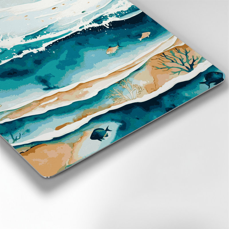 «Hawaiian Lagoon Waters», art mural en métal beige, H 8 po x l 8 po