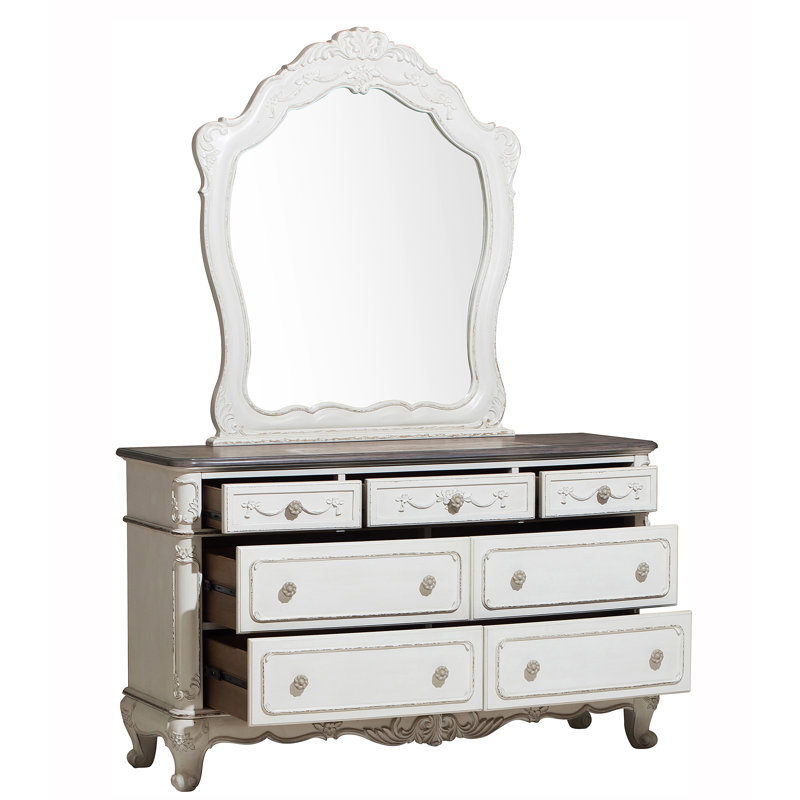 Miroir de commode blanc antique Rosalind