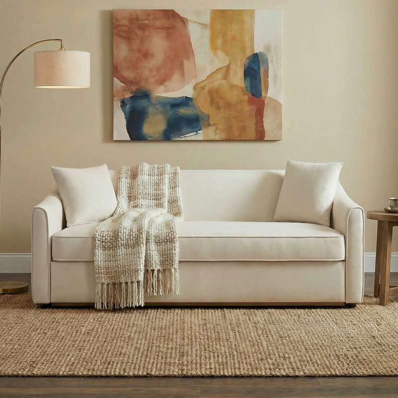 Canapé 3 places avec accoudoirs et coussins décoratifs Modern, Beige