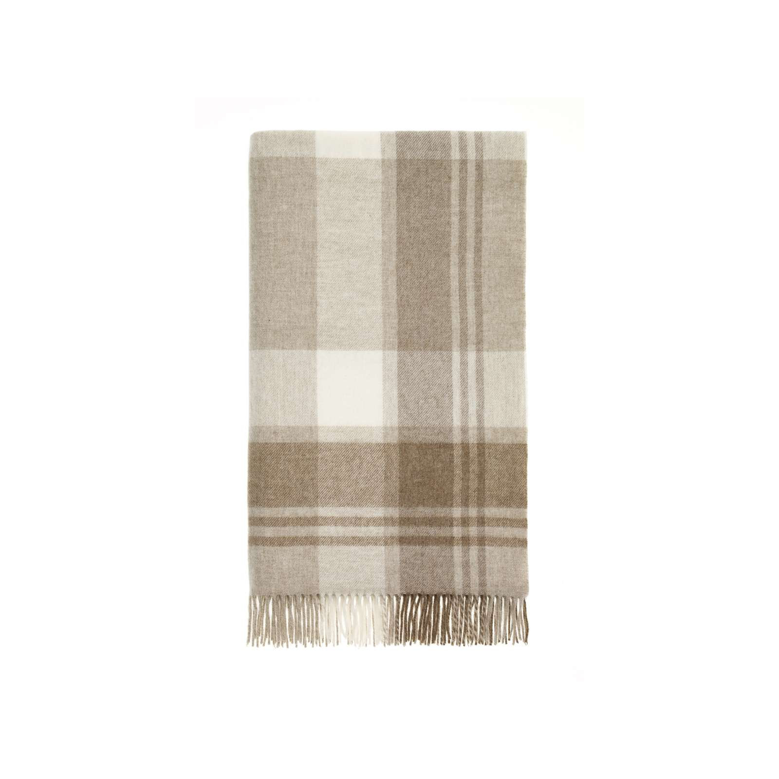 Merino Lambswool Throw/Blankets Hand Woven Blanket, Beige Geometric