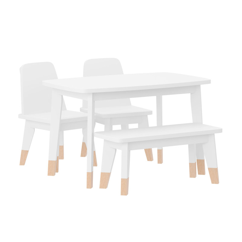 Ensemble de conversation en bois pour enfants 4 pièces avec table, 2 chaises et banc pour 2, Blanc
