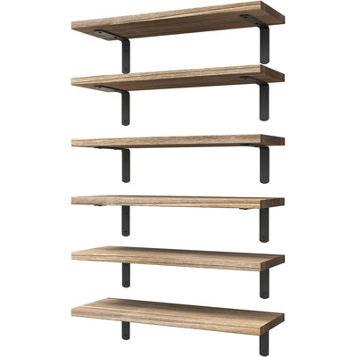 Wood Floating Shelves Set Of 6, Shelves For Wall Decor, Farmhouse Shelf For Bedroom, Bathroom Storage Shelves, Book Shelves For Living Room - Rustic B