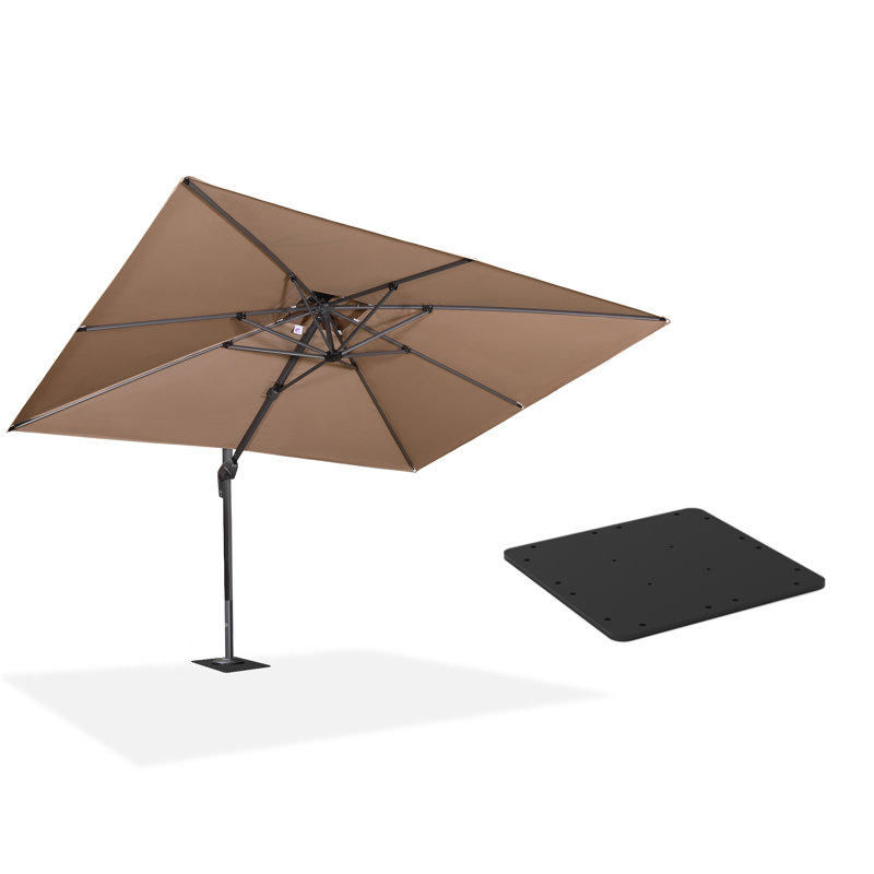 Parasol en porte-à-faux rectangulaire 9 pi x 12 pi avec base en tôle d'acier Reneka, Taupe
