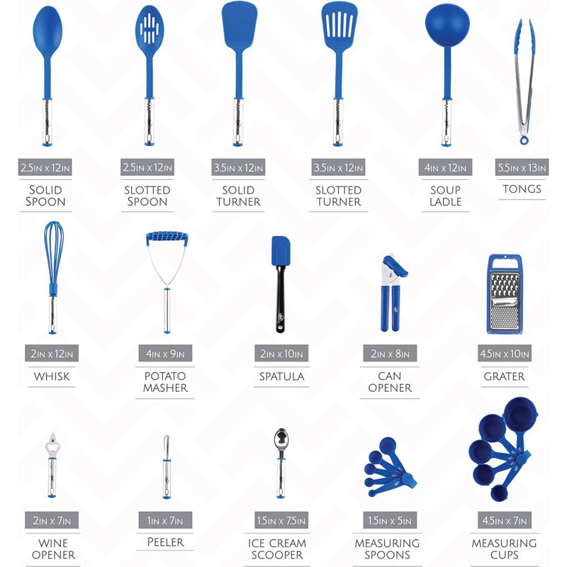 Blue Nylon and Stainless Steel 24-Piece Kitchen Utensil Set