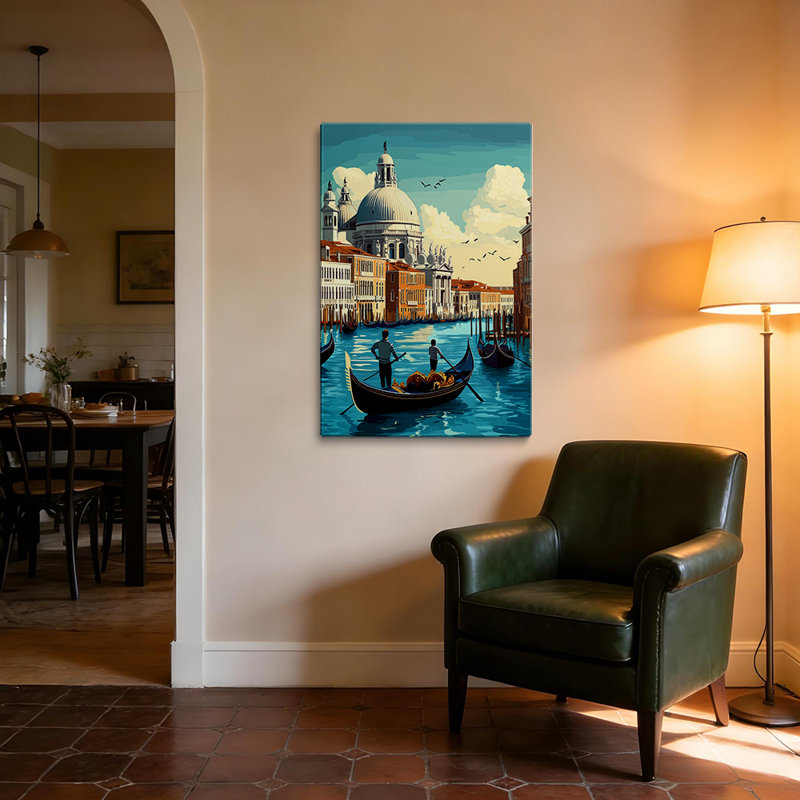 Impression rétro sur toile «Venice Italy Grand Canal Gondola» rétro - décoration de salon, 12 * 8 pouces (30 * 20 * 2cm)