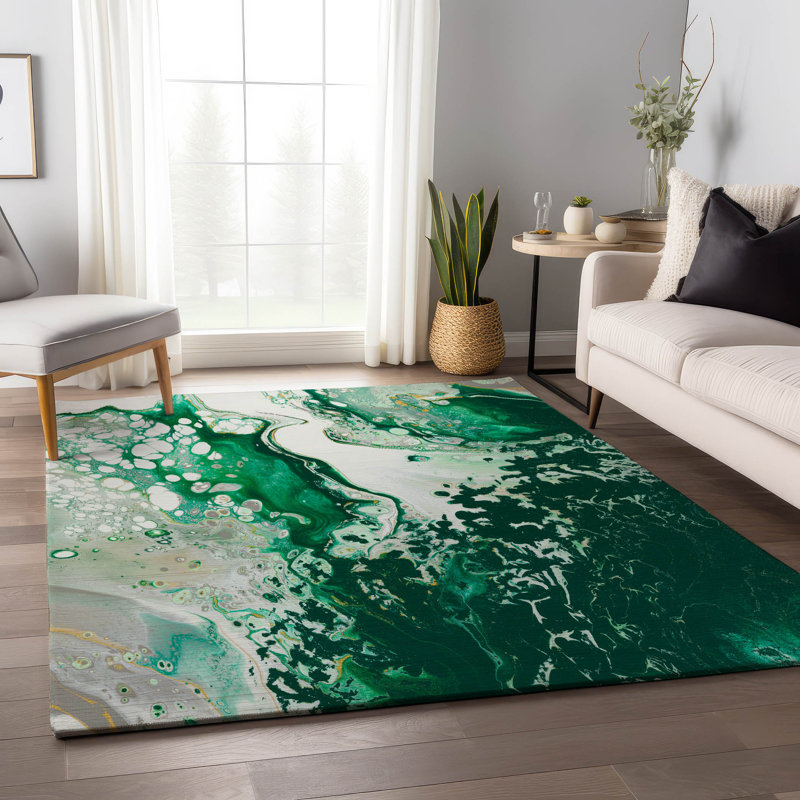 Premium Machine Washable Chananya Green Rug, Rectangle 10' x 14'