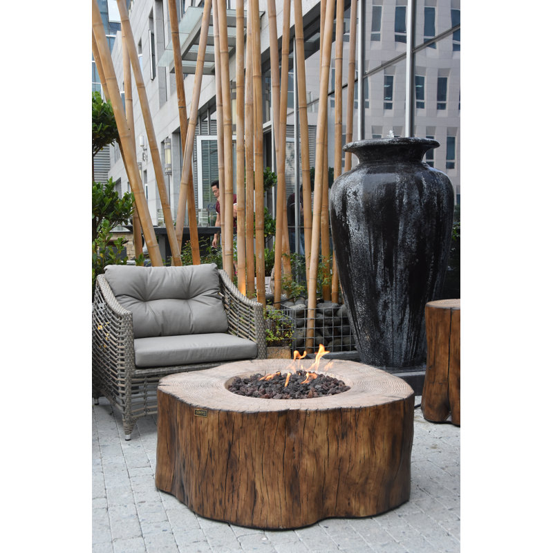 Redwood Round Concrete Gas Fire Pit Table