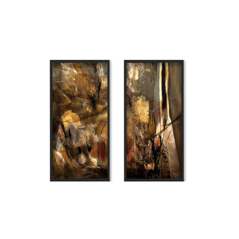 " Oversized Abstract " by Tristan Scott 2 - Pieces, Black Framed Textured Wall Art, No Mat