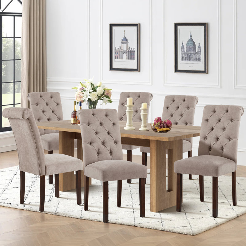 Gerrilyn Tufted Wooden Dining Room Chairs, Taupe