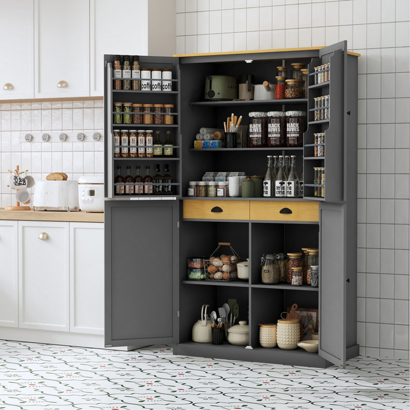 40.2X20x71.3Inch High Freestanding Kitchen Pantry Large Cupboard Storage Cabinet With 2 Drawers, 2 Adjustable Shelves, 8 Door Shelves For Kitchen, Dining Room,Gray