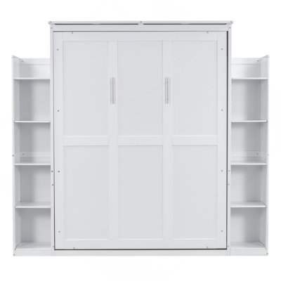 Queen Size Murphy Bed Wall Bed with Shelves and LED Lights