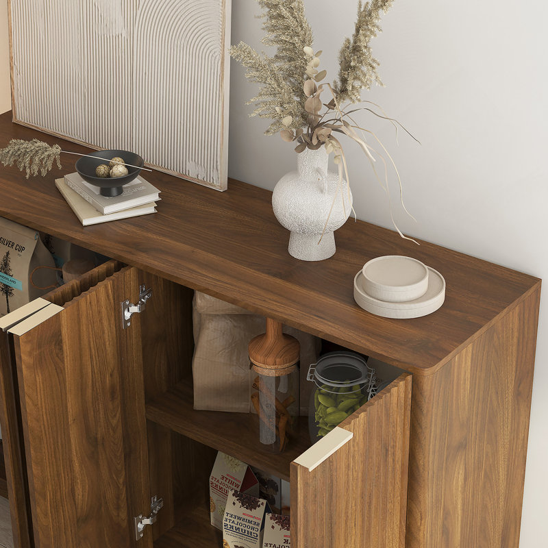 Wood Modern Buffet Cabinet With Storage, Fluted Sideboard Large Buffet With Adjustable Shelves, Credenza, Accent Cabinet Console Table