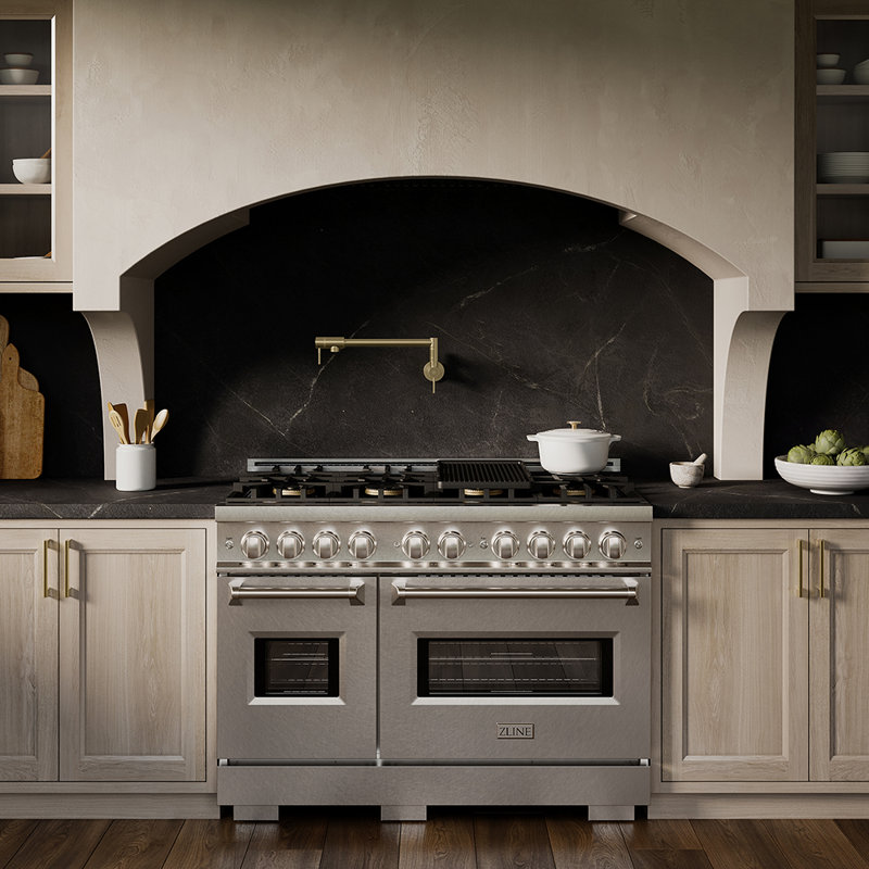 ZLINE Cuisinière au gaz 48 po avec plaque de cuisson 8 brûleurs DuoPro et deux fours en acier satiné ZLINE
