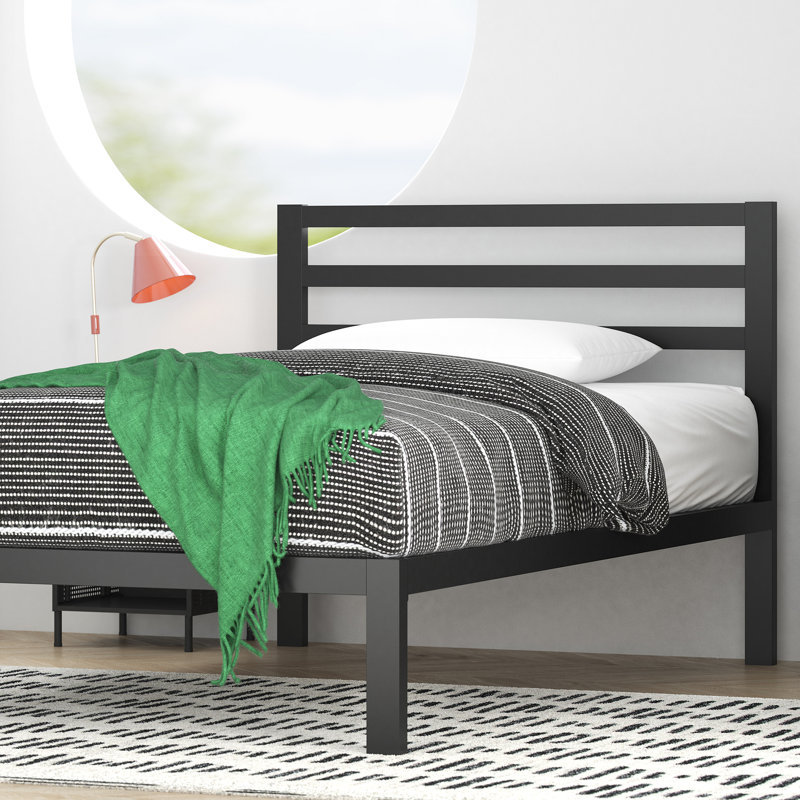 Christiano Minimalist Metal Bed with Slatted Headboard, Single (3')