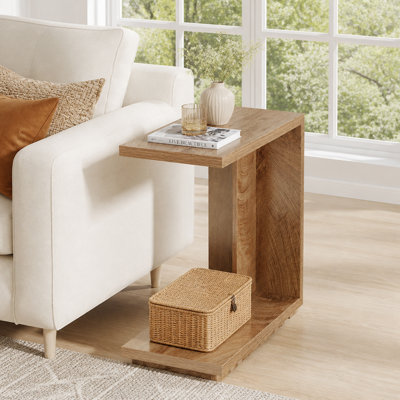 C-Shaped End Table, Wood Side Table Nightstand