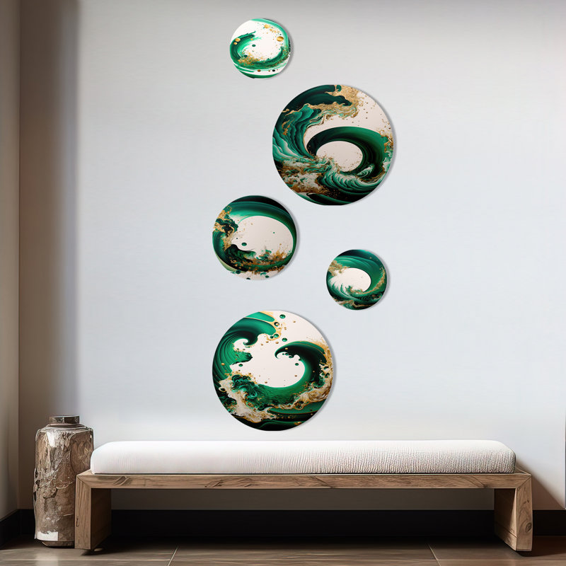 Décoration murale en spirale abstraite vert émeraude vert et or I